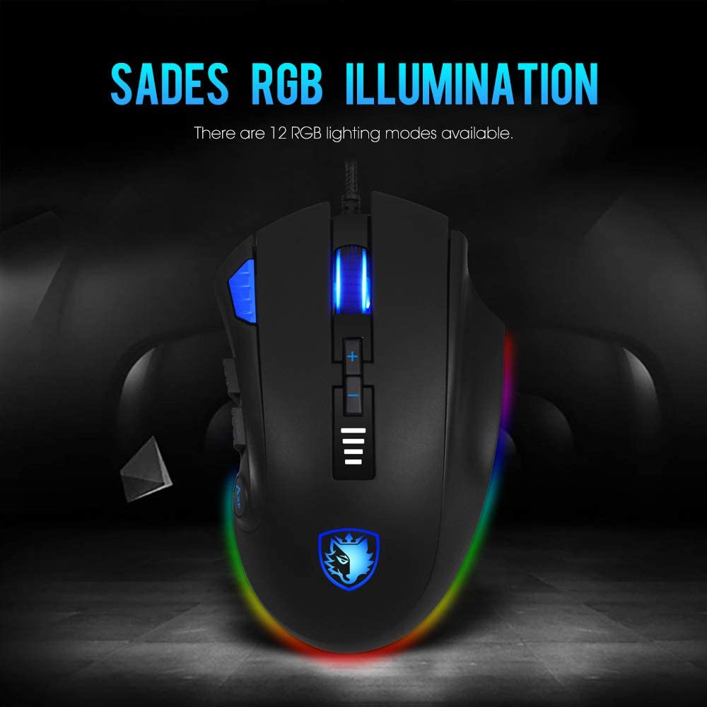 Sades Axe Rgb 12 Programmable Buttons Gaming Mouse - Sweetloot