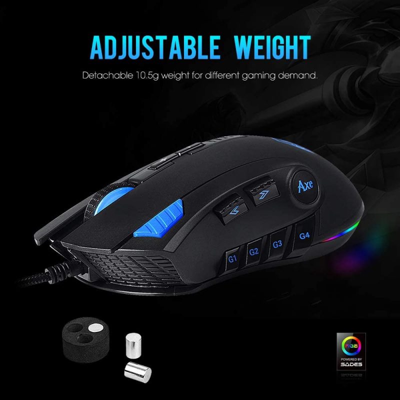 Sades Axe RGB 12 Programmable Buttons Gaming Mouse - SWEETLOOT