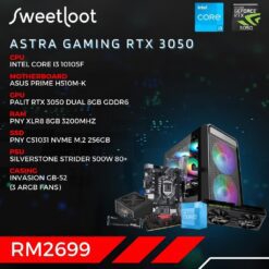 SWEETLOOT Astra 10th Gen Core i3 10105F RTX 3050 Gaming PC Package