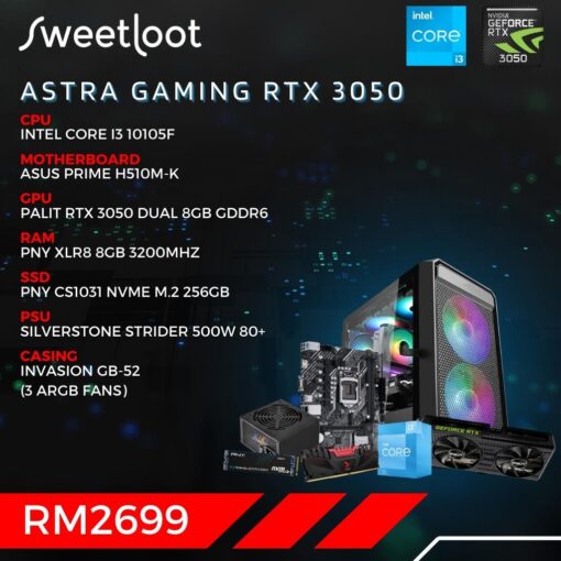 SWEETLOOT Astra 10th Gen Core i3 10105F RTX 3050 Gaming PC Package