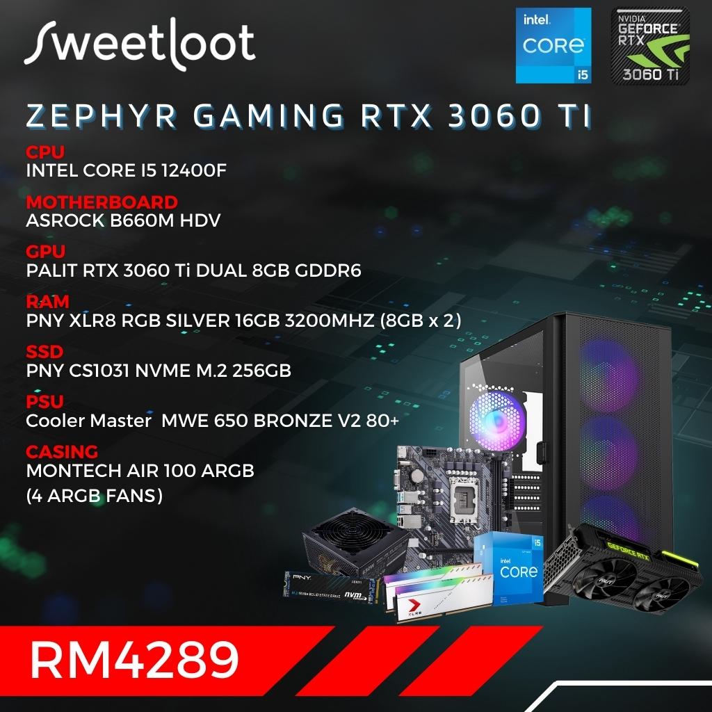 SWEETLOOT Zephyr - Intel 12th Gen Core i5 12400F RTX 3060 Ti 256GB NVME ...