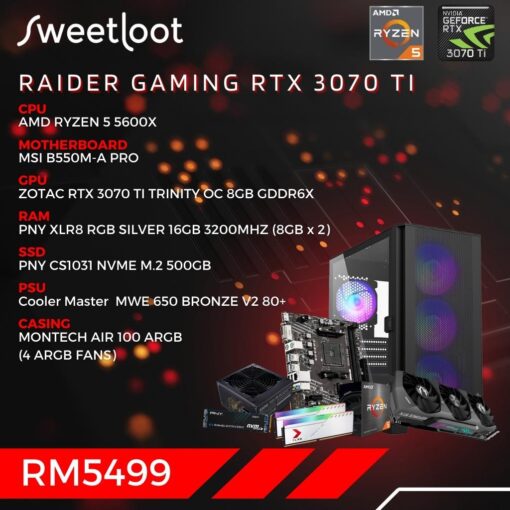 SWEETLOOT Raider - Ryzen 5 5600X RTX 3070 TI Gaming PC Package