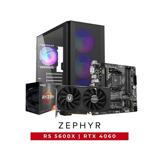 SWEETLOOT Zephyr AMD Ryzen 5600X RTX 4060 Gaming PC Package