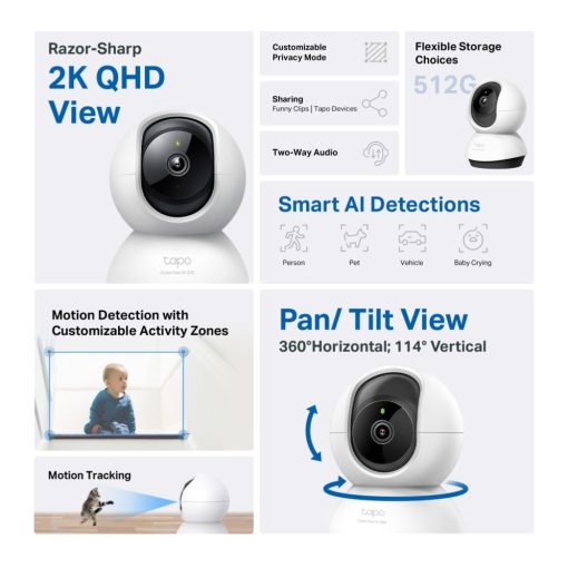 TP-Link Tapo C220 2K 4MP QHD Pan/Tilt AI Home Security Wi-Fi Camera - Image 2