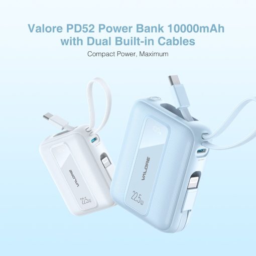 Valore PD52 PD20W 10000mAh Power Bank with Dual Built-in Cables - Image 2