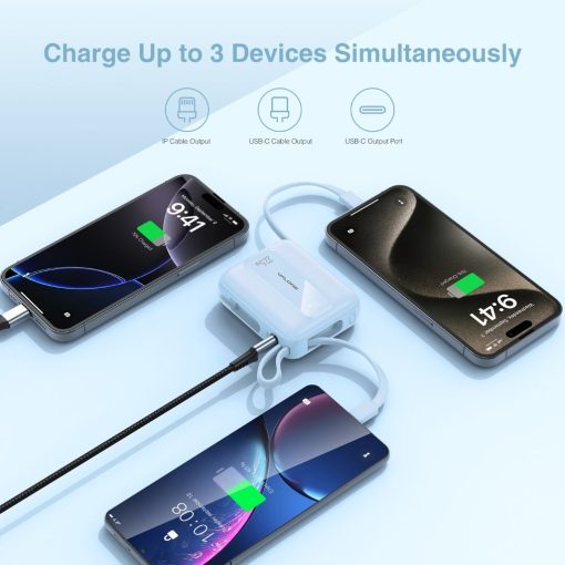 Valore PD52 PD20W 10000mAh Power Bank with Dual Built-in Cables - Image 4