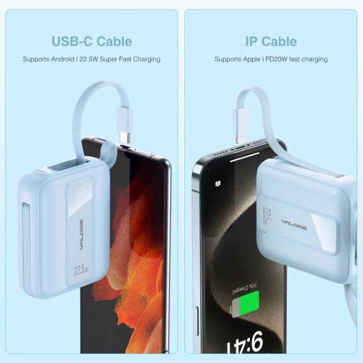 Valore PD52 PD20W 10000mAh Power Bank with Dual Built-in Cables - Image 5