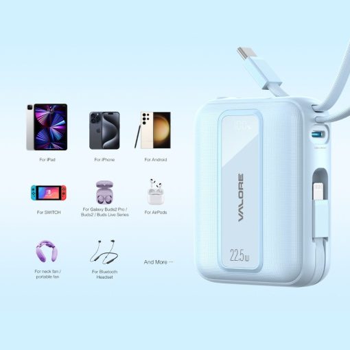 Valore PD52 PD20W 10000mAh Power Bank with Dual Built-in Cables - Image 6