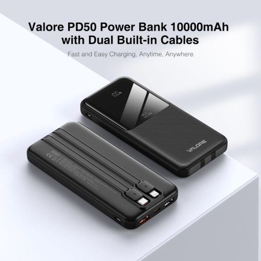 Valore PD50 PD20W 10000mAh Power Bank with Dual Built-in Cables - Image 2