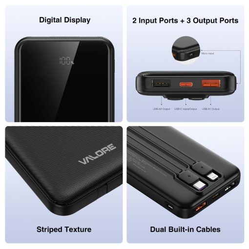 Valore PD50 PD20W 10000mAh Power Bank with Dual Built-in Cables - Image 3
