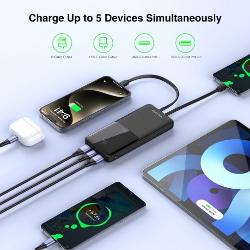 Valore PD50 PD20W 10000mAh Power Bank with Dual Built-in Cables - Image 4