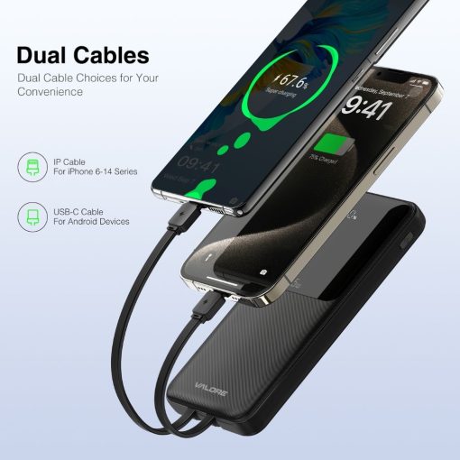 Valore PD50 PD20W 10000mAh Power Bank with Dual Built-in Cables - Image 5
