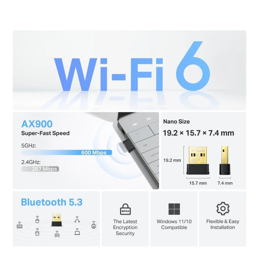TP-Link Archer TX10UB Nano AX900 Wi-Fi 6 Bluetooth 5.3 USB Adapter - Image 2