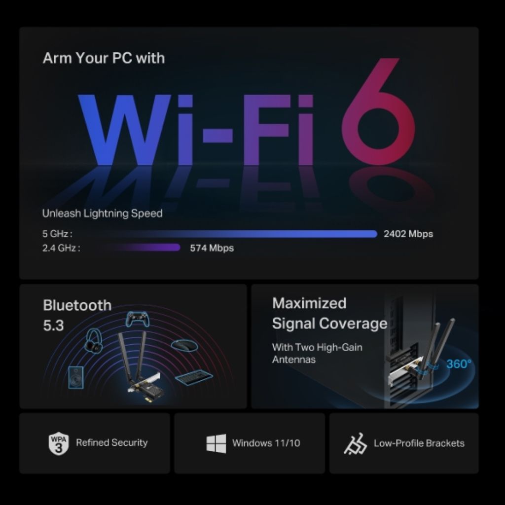 TP-Link Archer TX55E AX3000 Wi-Fi 6 Bluetooth 5.3 PCIe Adapter - Image 2