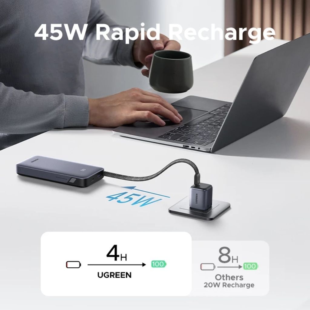 UGREEN 20000mAh 45W Fast Charging Power Bank with Built-In Cable - Image 3