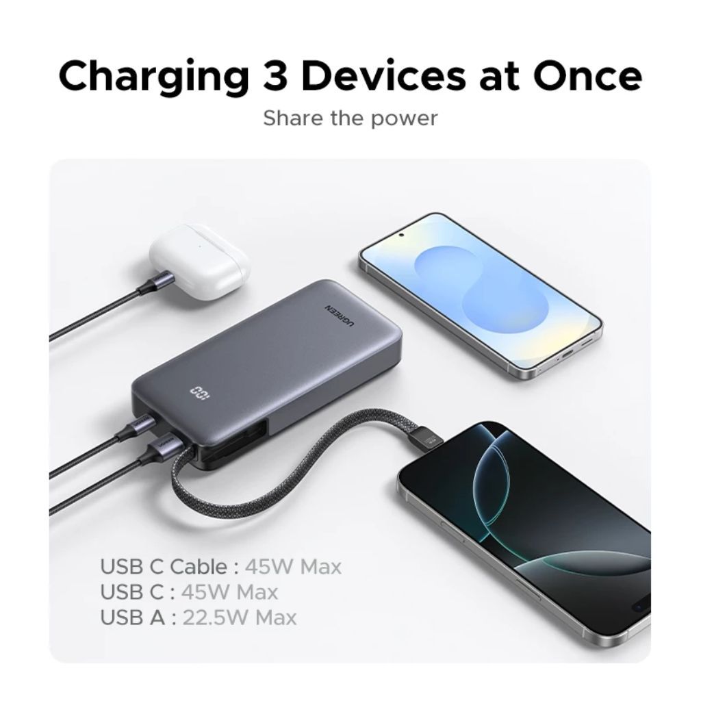 UGREEN 20000mAh 45W Fast Charging Power Bank with Built-In Cable - Image 4