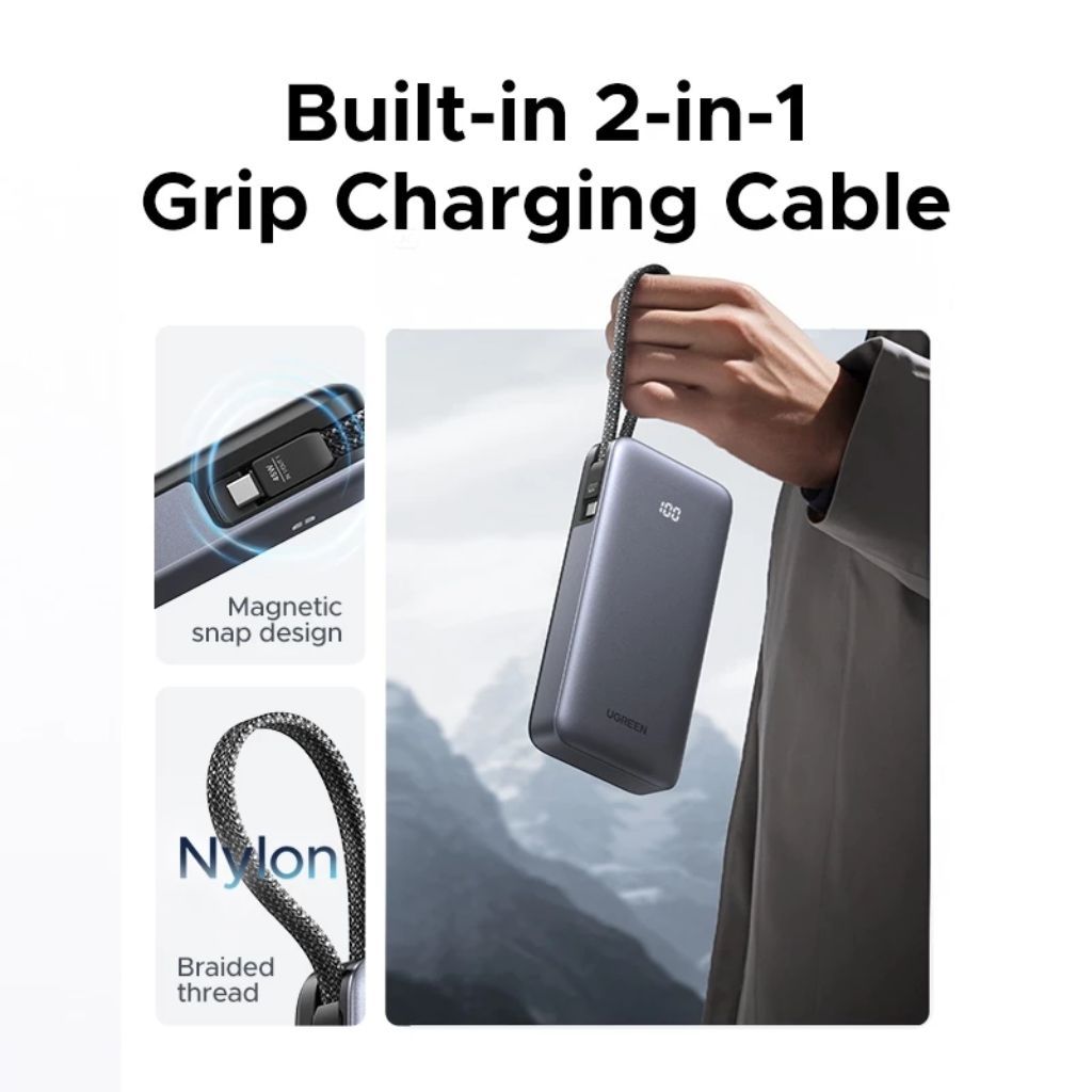 UGREEN 20000mAh 45W Fast Charging Power Bank with Built-In Cable - Image 8