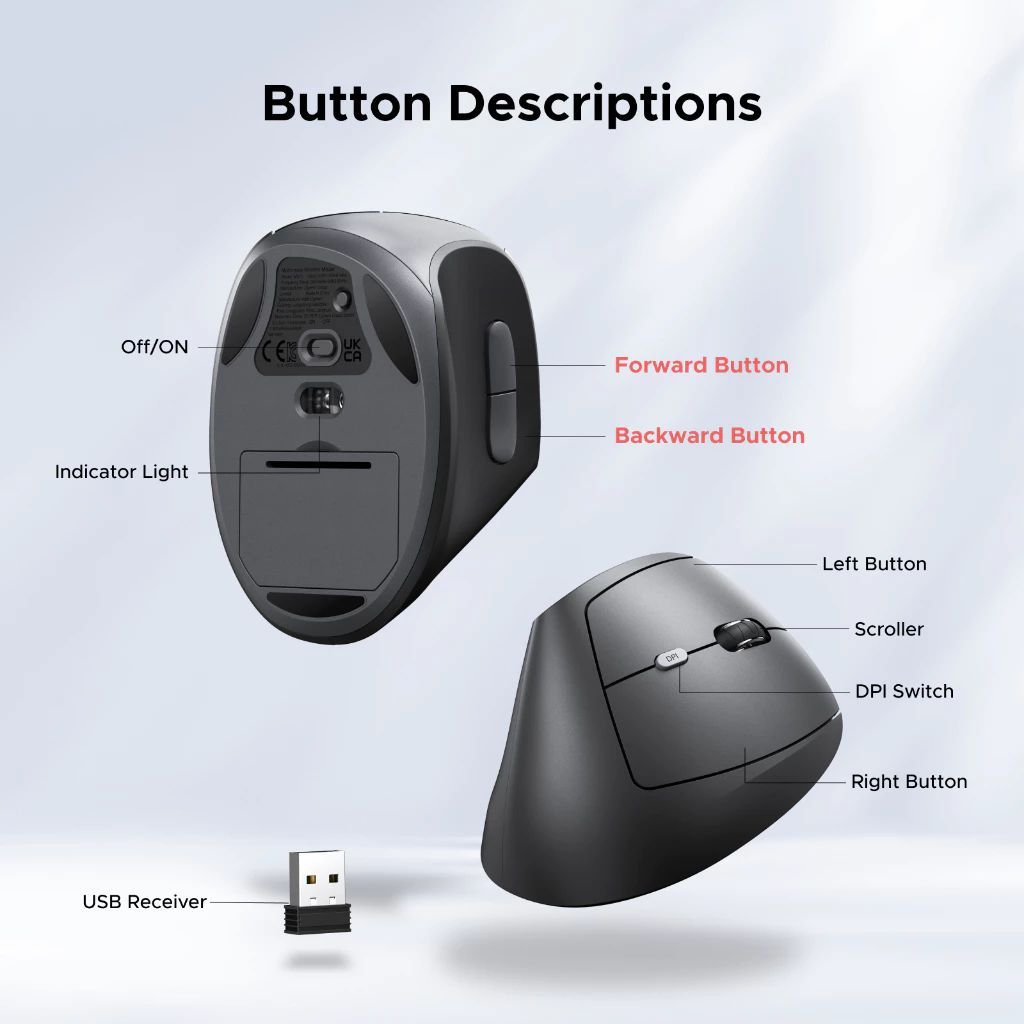 UGREEN Multi-Mode Wireless Vertical Mouse - Image 9