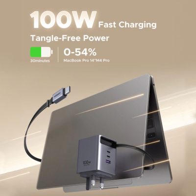 UGREEN Nexode Pro 100W GaN Fast Charger with Retractable Cable