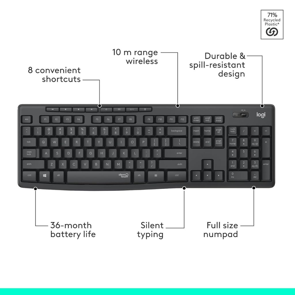 Logitech MK295 Silent Wireless Keyboard & Mouse Combo - Image 8