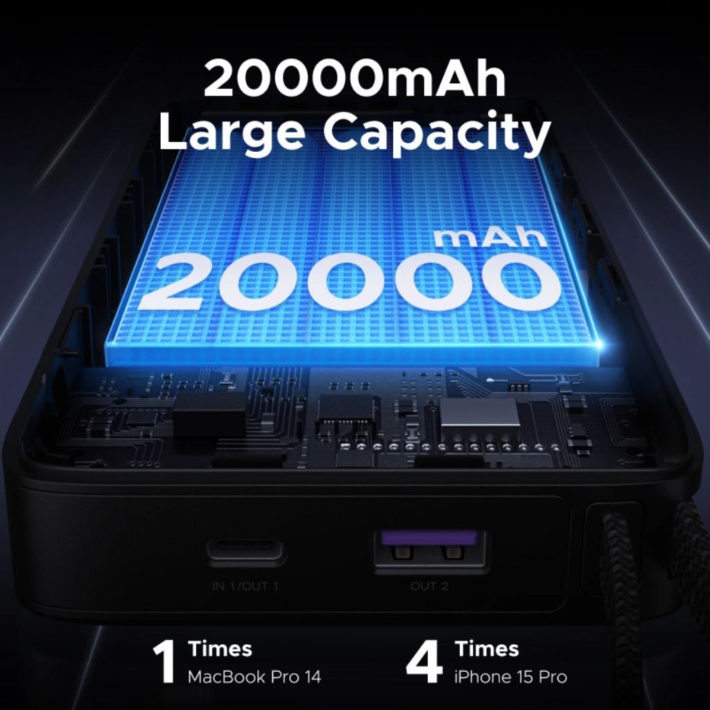 UGREEN 20000mAh 67W Power Bank with Built-in Cable - Image 4