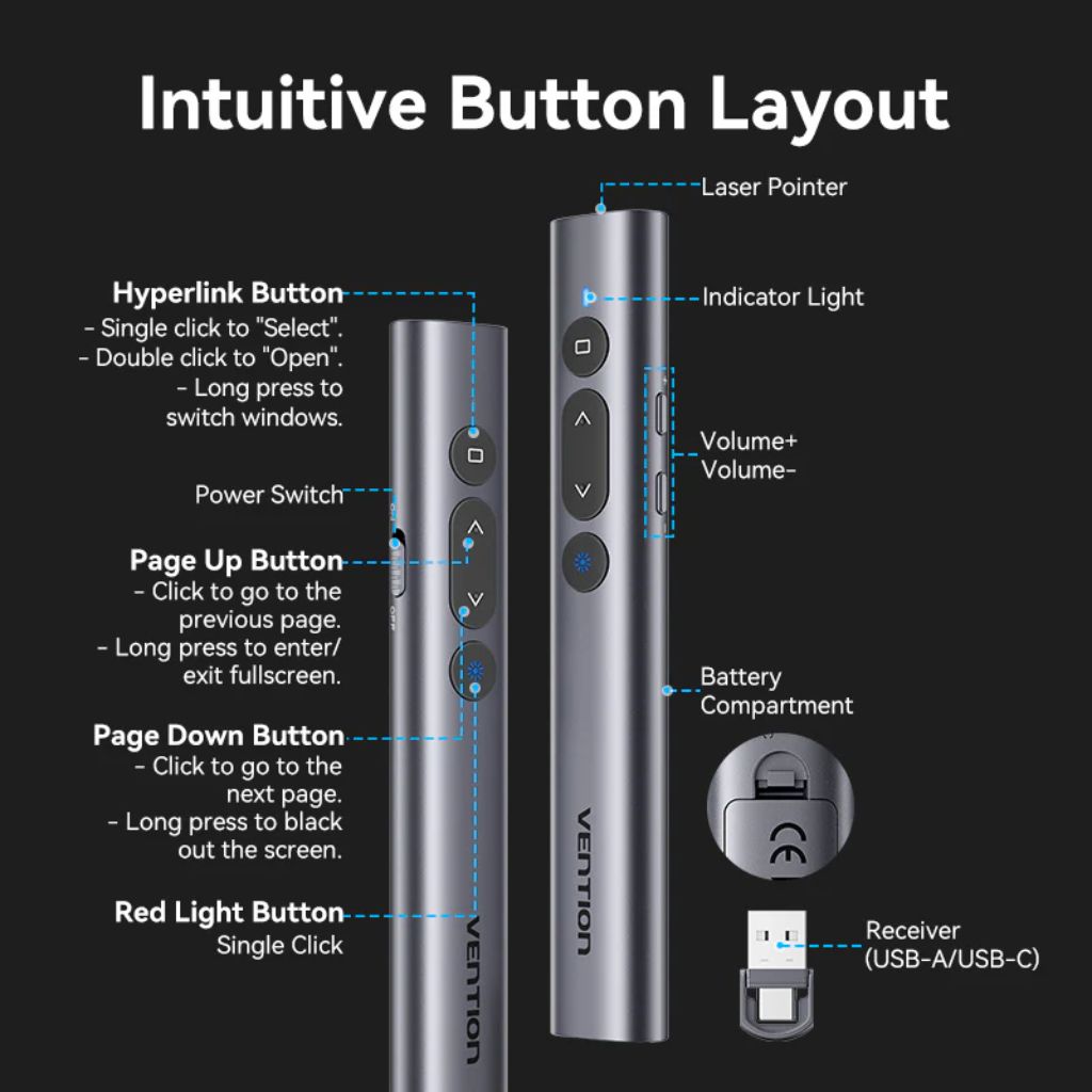 Vention Wireless Presentation Clicker with Red Laser Pointer - Image 14